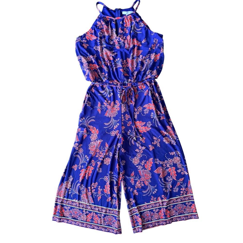 London Times Women's 8 Purple/Blue Red Cropped Wide Leg Jumpsuit | SKU 1128